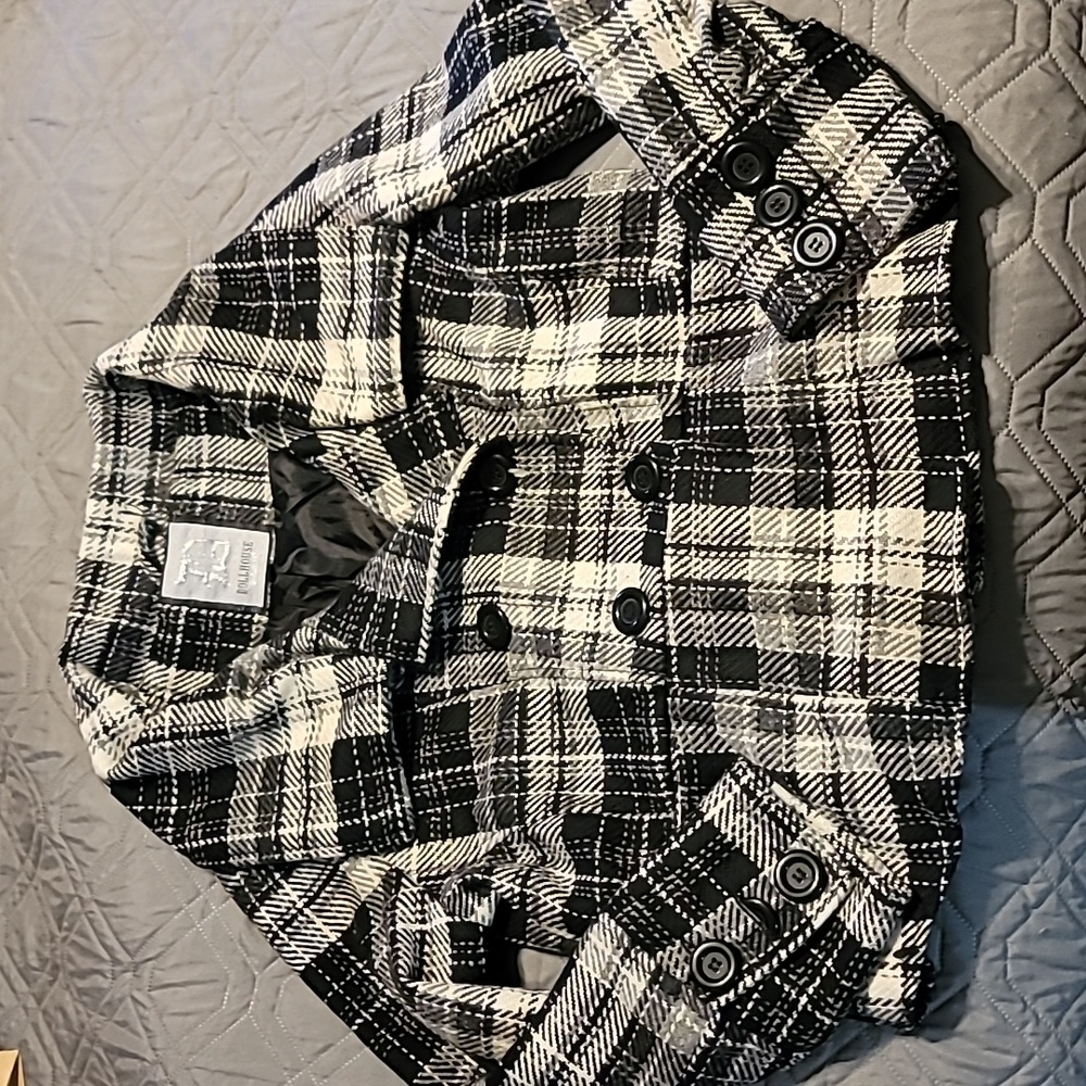 SUPER CUTE DOLLHOUSE PLAID TWEED PEACOAT MIDWEIGHT DOUBLE BREASTED SIZE XL